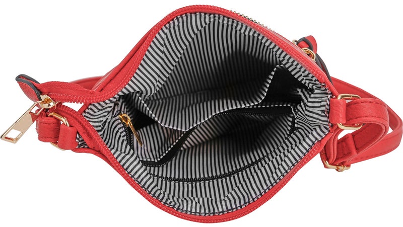 DELUXITY | Red Crossbody Bag | Women's Fashion Multi-Pocket Double Zipper Purse | Adjustable Strap | Medium Size | Perfect for Christmas - Image 4